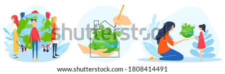 People save planet vector illustration set. Cartoon flat ecologist activist characters protect green nature, earth globe ecology and environment. Ecological environmental protection isolated on white