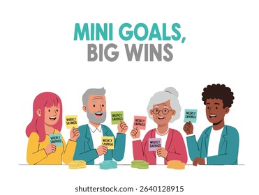 People saving money, small financial goals concept