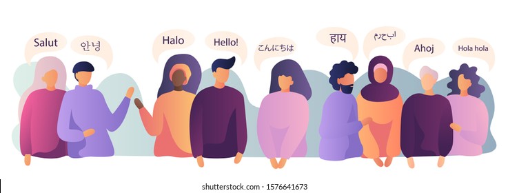 People say hi in different languages. Flat vector style. Vector illustration