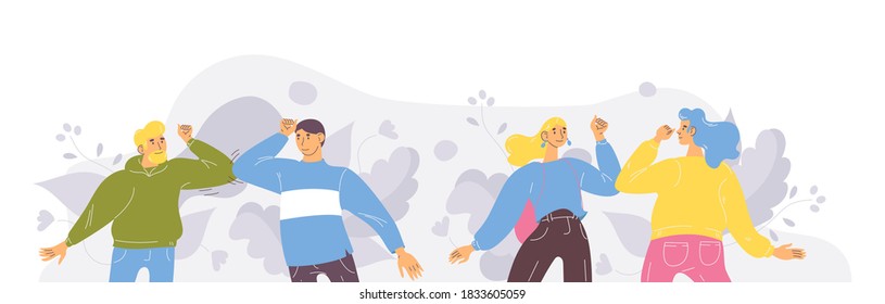 Gente saludando a salvo con un saludo de garrote. Ilustración de concepto de vector 