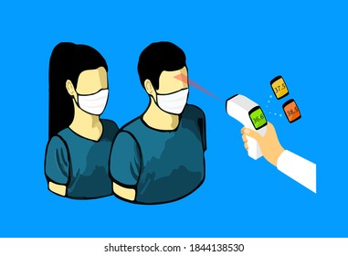 people are scanned with a temperature meter. Isometric medical