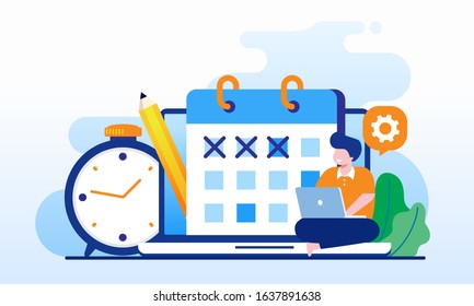 People with schedule time management target landing page website illustration flat vector template 