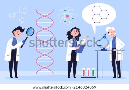 People scientist characters making scientific research concept. Vector flat cartoon design element illustration