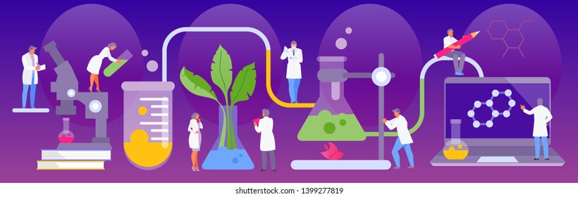 People scientists in the laboratory. Experiments and study. Vector illustration