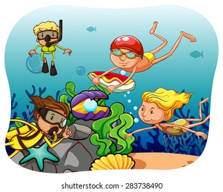 People scuba diving under the ocean