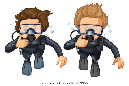 People scuba diving underwater illustration