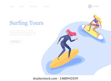People in sea, pool or ocean performing activities. Men or women swimming in swimwear, diving, surfing, lying on floating air mattress, playing ball. Cartoon vector