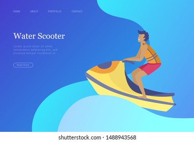People in sea, pool or ocean performing activities. Men or women swimming in swimwear, diving, surfing, lying on floating air mattress, playing ball. Cartoon vector