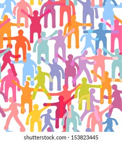 People seamless pattern. Crowd colorful illustration. EPS 10 vector, transparencies used