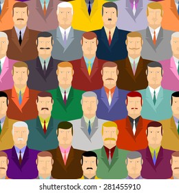 People seamless pattern. Men with moustaches and wearing costumes. Office workers.