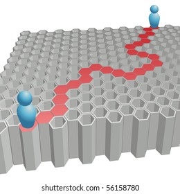 People search a hexagon path to find a solution to a puzzle.