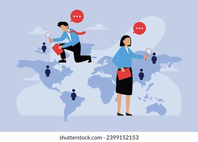 People search, talent selection, Business recruitment, hiring all around the world 2d vector illustration concept