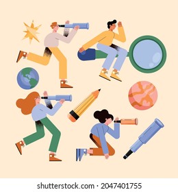 people with search tools on white background