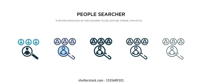 ícone do pesquisador de pessoas em uma ilustração de vetor de estilo diferente. dois ícones de vetor do pesquisador de pessoas coloridas e pretas projetados no estilo preenchido, contorno, linha e traçado podem ser usados para web, celular, ui