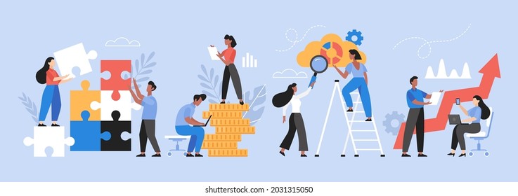 People searching for creative solutions. Teamwork business concept. Modern vector illustration of people for web design