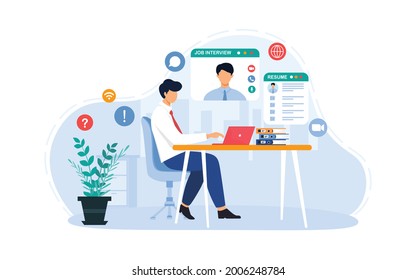 People Searching Job, Recruitment Agency. Hiring employees Concept, Recruitment, Human Resources, Online Interview for web page, banner, presentation, social media. Vector illustration. 