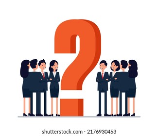 People searching solutions and asking for help. Discussing huge question mark