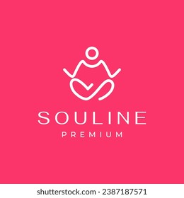 people seated yoga poses wellness relaxing soul minimalist line style modern simple logo design vector icon illustration