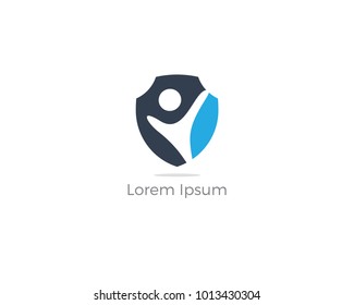 People Security logo design. Kids and family insurance vector icon. Care and protection illustration. People in shield, guard, safety.