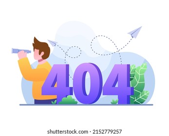 People See in Binocular and got 404 error not found. Concept illustration 404 Not Found pages. Page not found and error. 
Can be used for landing page, website, blog, animation, etc.