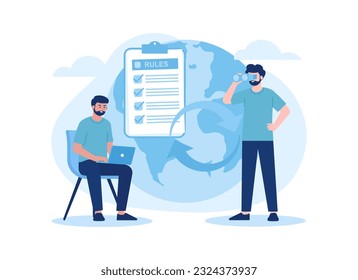 People selecting business rules trending flat illustration