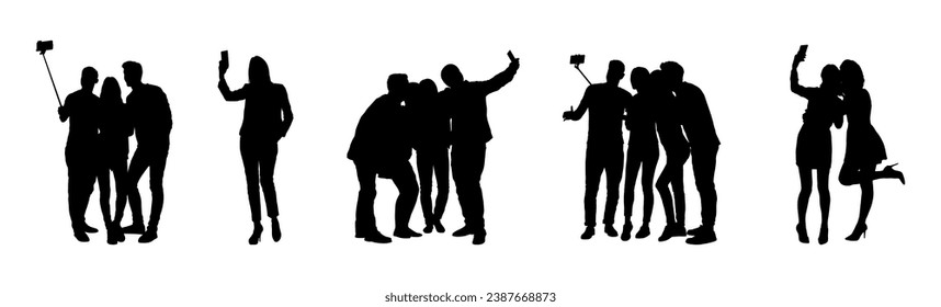 People selfie silhouette vector set.	