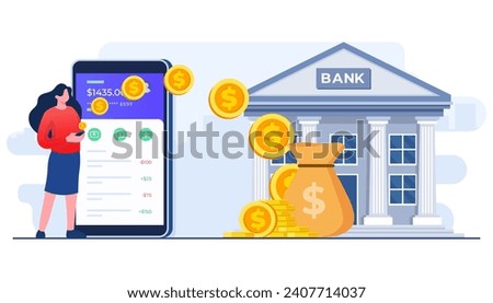 People send and receive money through online banking mobile app, Electronic wallet, Mobile bank transaction, Secure money transfer gateway flat illustration vector template, Digital banking mobile app