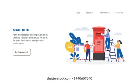 People send, receive paper letters using mail box a vector landing page template