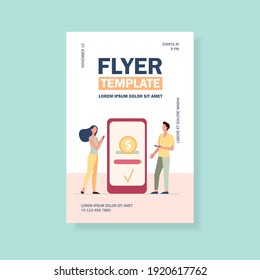 People sending and receiving money. Mobile phones, transfer, transaction flat vector illustration. Online payment, banking, paying concept for banner, website design or landing web page
