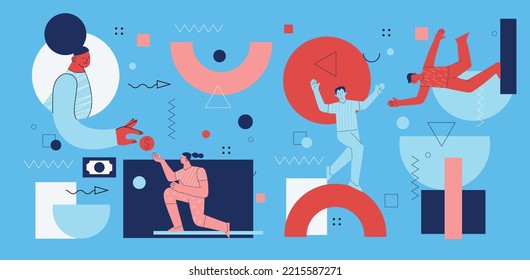 People sending, transfering money, coins from debit card, credit card, replenishment of balance, account on Internet. Banking service, successful contactless payment transaction.