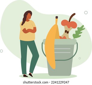Personas que separan los desechos orgánicos y reducen los efectos negativos del clima. Ilustración de vectores.