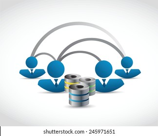 people and server network illustration design over a white background