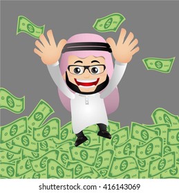 People Set - Arab  - Businesspeople on pile of money cash