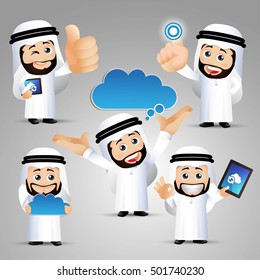 People Set - Arab computing men. blue cloud