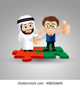 People Set - Arab  -People standing on jigsaw puzzle pieces