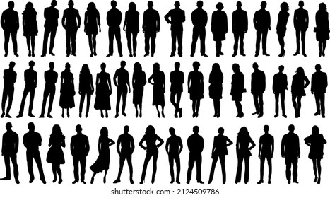 people set black silhouette, isolated vector