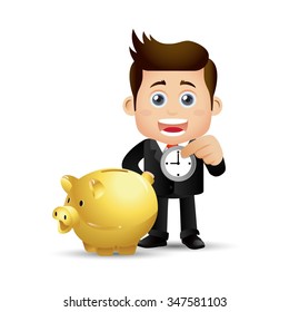 People Set - Business -Businesspeople put time in the piggy bank