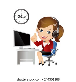 People Set - Business - Businesswomen. Customer support with headphones