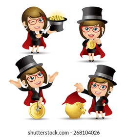 People Set - Business - Businesswomen. Magician. money