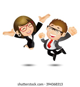 People Set - Business - Happy businesspeople jumping celebrating success achievement