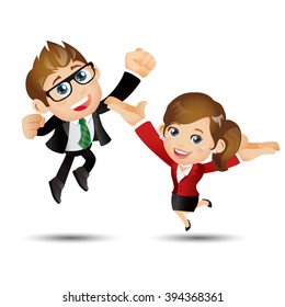 People Set - Business - Happy businesspeople jumping celebrating success achievement