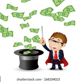 People Set - Business - Magician. Businessman with money from the hat
