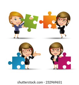 People Set - Business - Team of business people collaborate holding up jigsaw puzzle pieces as a solution to a problem