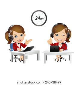 People Set - Business - Women. Customer support with headphones