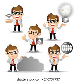 People Set - Cloud computing - 5 cloud computing men. gray light