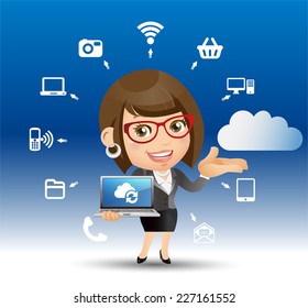 People Set - Cloud computing -Beautiful businesswoman