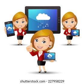 People Set - Cloud computing -Beautiful businesswomen with cloud computing