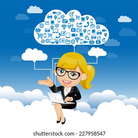 People Set - Cloud computing -Businesswoman work in the sky
