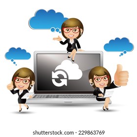 People Set - Cloud computing - Businesswoman sit on the pc