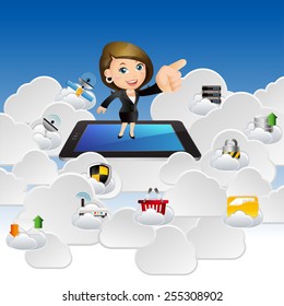 People Set - Cloud computing - Businesswomen surf with tablets. cloud